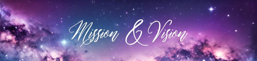 Fond énergétique violet et bleu avec étoiles, symbolisant l'univers et le monde subtil de l'énergéticienne Jennifer (Jen & Sens) avec texte Mission et Vision